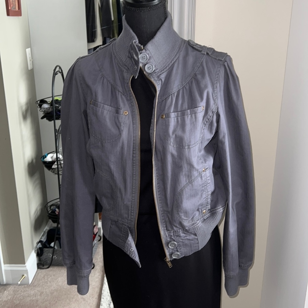 XX3 Brand Women’s Large Bomber Jacket w/ Button Collar Navy Blue